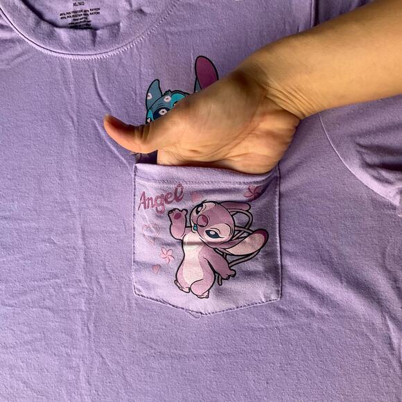 Disney Girl’s Short Sleeve T-shirt size XL, Purple, Stitch & Angel - Picture 2 of 9